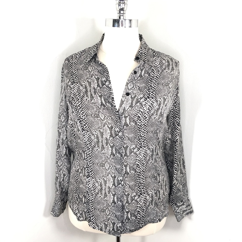 INC 14W 100 silk animal print button down blouse